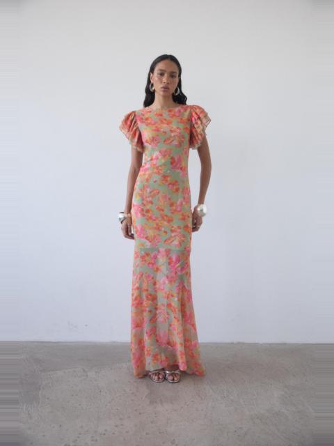 BOUGAINVILLEA CHIFFON MAXI DRESS IN SAGE FLORAL