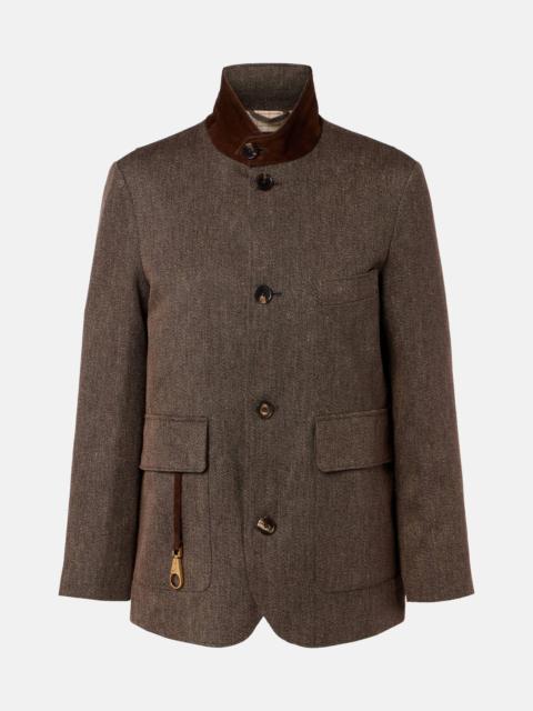 Suede-trimmed linen jacket