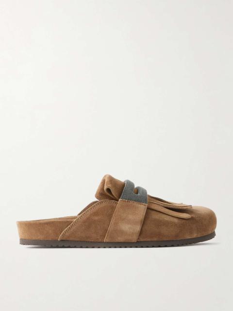 Fussbett bead-embellished fringed suede slippers