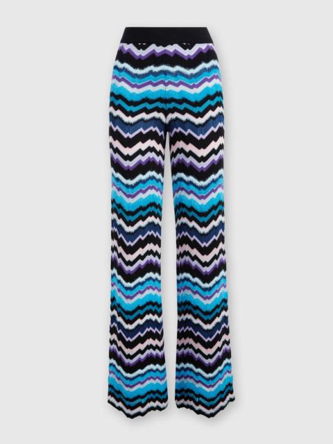 Trousers with Greek zig zag motif in viscose and wool