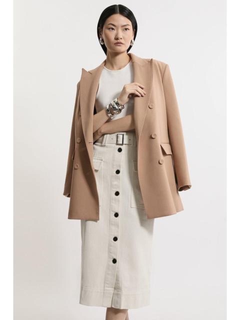 Denim Cargo Pocket Belted Midi Skirt