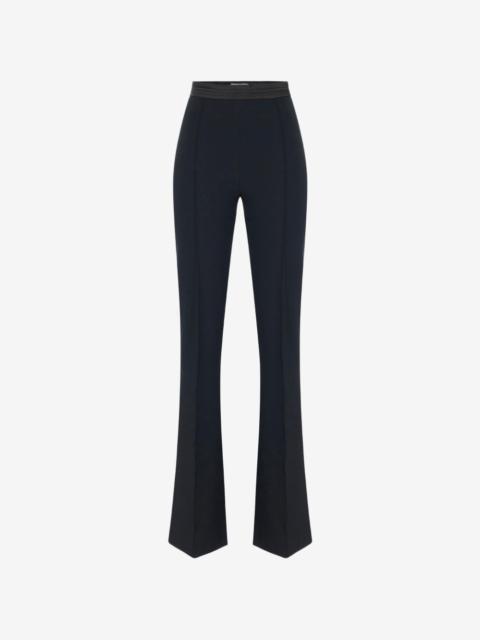 satin-waistband bell-bottom trousers