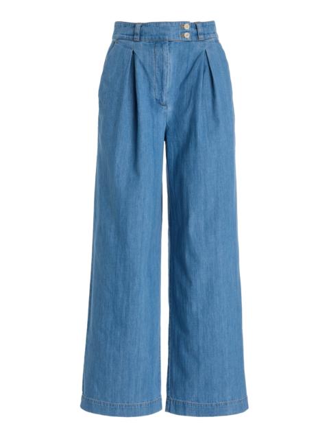 Newport Pleated Denim Trousers medium wash