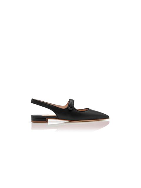 Black Nappa Leather Slingback Flat Pumps