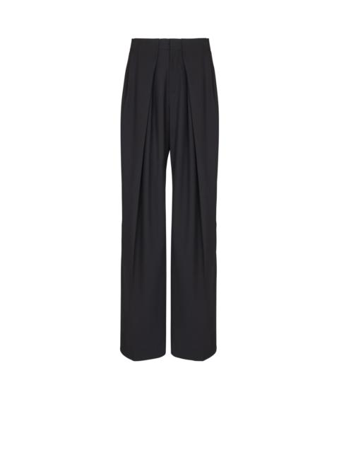 Wool twill trousers with wide knife pleats