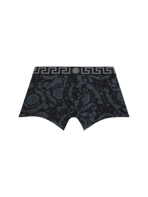 Black & Gray Printed Jacquard Cotton-Jersey Long Boxer Briefs
