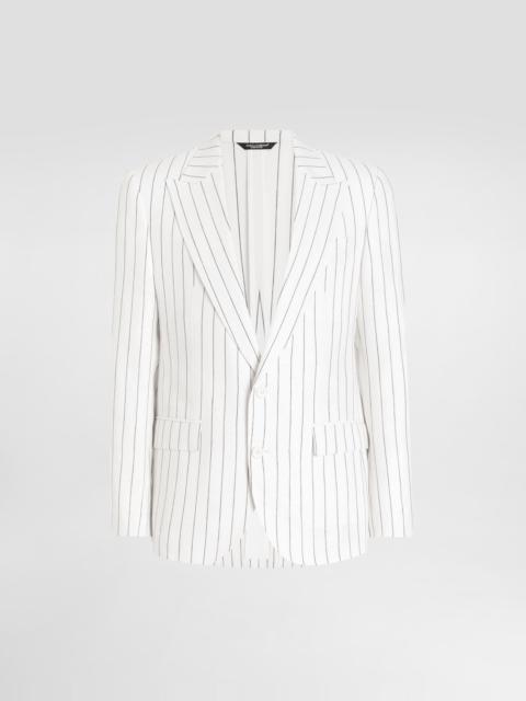 Single-breasted pinstripe linen-blend jacket