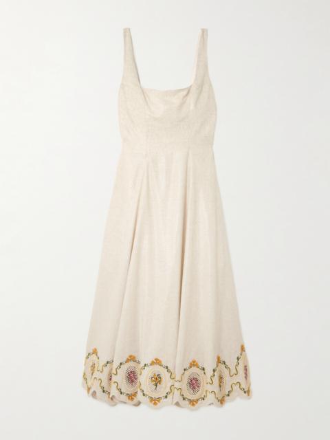 Pistilo Cordillera Embroidered Metallic Woven Midi Dress
