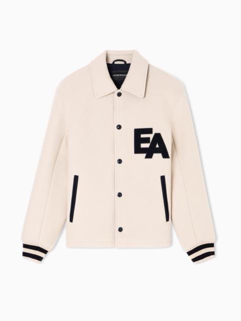 BLOUSON WITH PRESS STUDS IN WOOL CLOTH WITH AN OVERSIZED EA PATCH