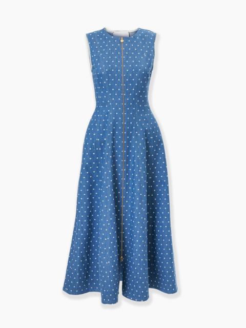 Polka Dot Denim A-Line Midi Dress