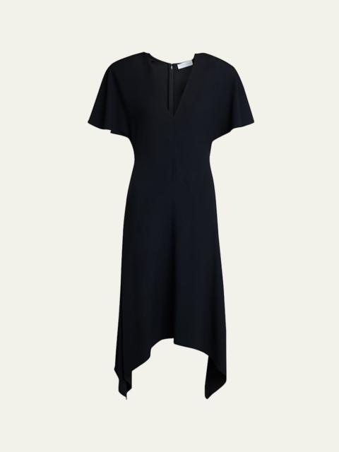 V-Neck Short-Sleeve Handkerchief Midi Dress