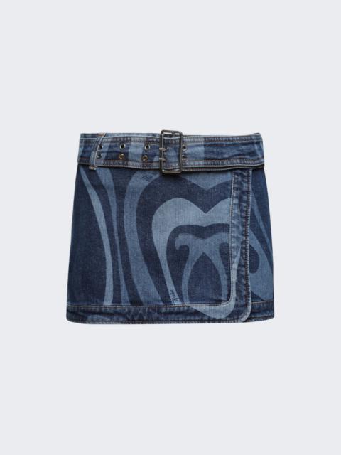Marmo-print Miniskirt Denim