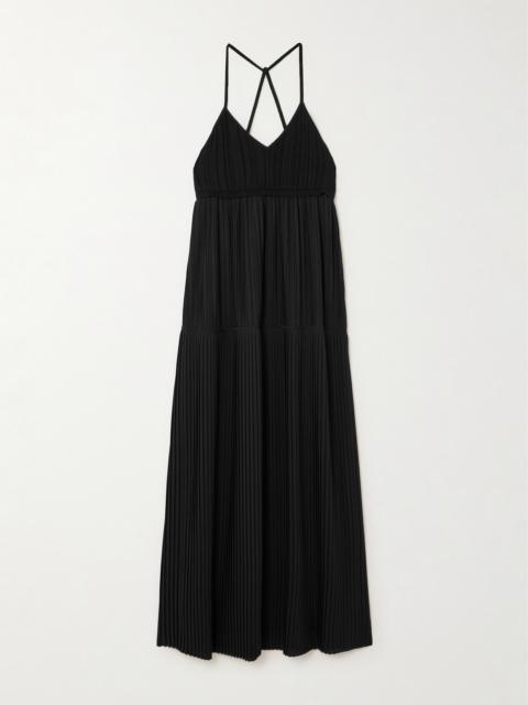 Amicie Tiered Ribbed Knit-trimmed Pleated Crepe Maxi Dress