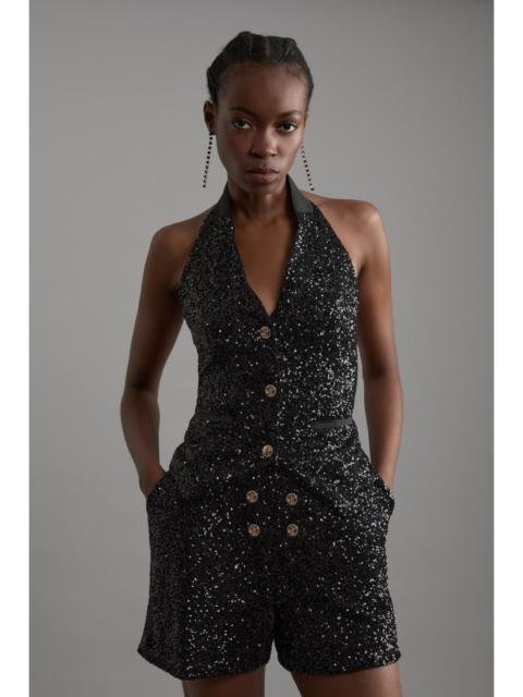 Sequin Halter Neck Waistcoat
