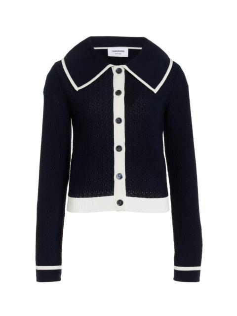 Pointelle-Knit Cotton Cardigan navy