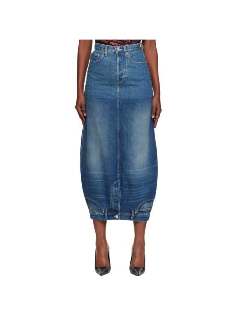 Blue Double Denim Midi Skirt