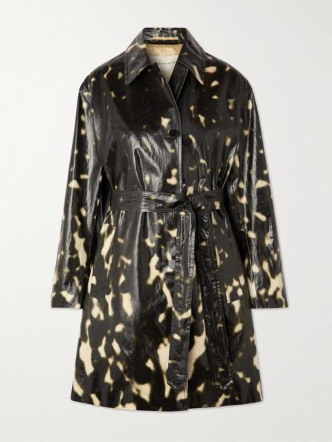 Belted Printed Coated Cotton-canvas Trench Coat