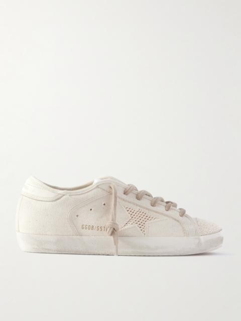 Super-star Leather-trimmed Bead-embellished Canvas Sneakers