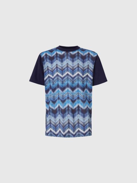 Crewneck T-shirt in airbrush-effect zigzag print cotton