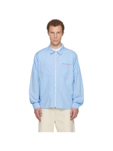 Blue Hidden Logo Organic Poplin Zip Shirt