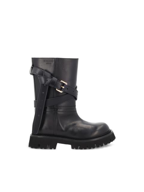 buckle-strap leather boots