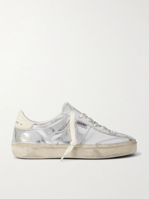 Soul-Star distressed mirrored-leather sneakers Silver