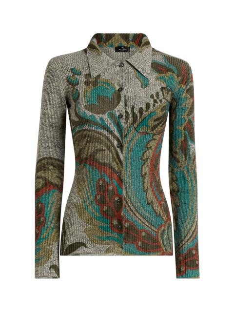 Paisley-Printed Wool Knit Shirt green