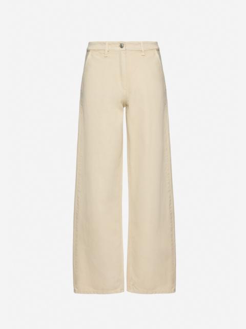 Wide-leg denim trousers in beige