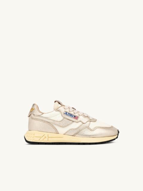 REELWIND LOW SNEAKERS IN WHITE NYLON AND GOLD TONE METALIZED LEATHER