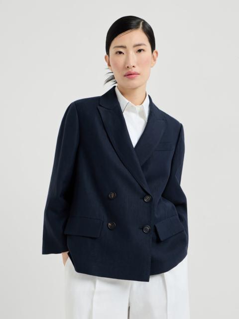 Viscose and linen fluid twill blazer with monili