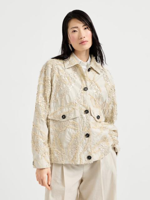 Dazzling seabed embroidery outerwear jacket in techno cotton poplin