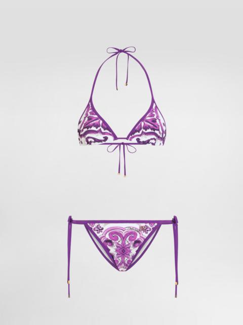Majolica-print triangle bikini