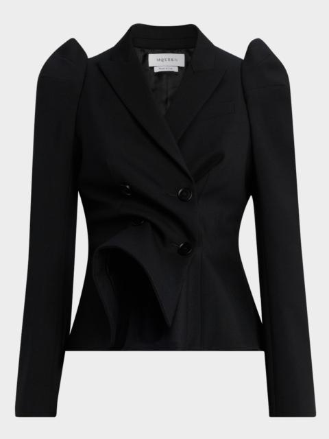 Structured Stretch Wool Double-Breasted Blazer Jacket