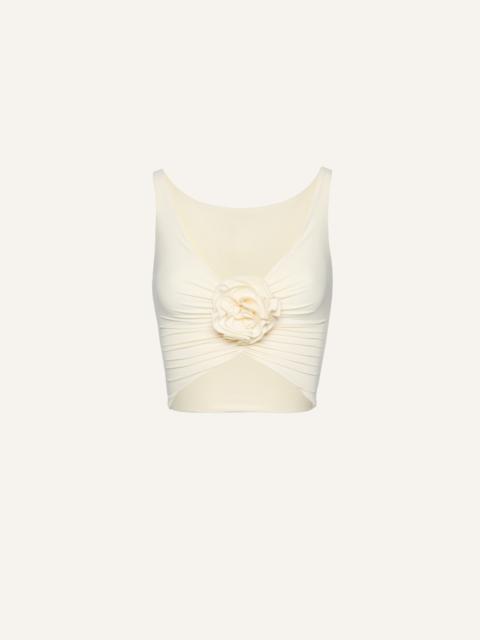 Ruched flower top in cream