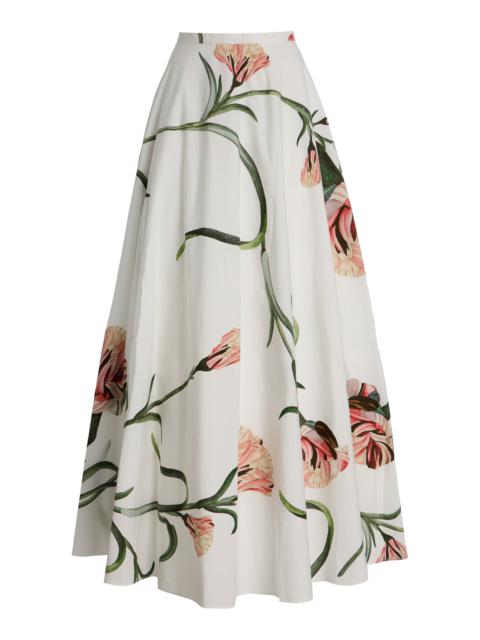Printed Cotton Poplin Maxi Skirt ivory