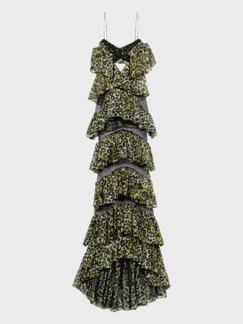 LONG TIERED DRESS IN GEORGETTE AND TULLE