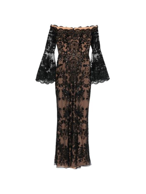 lace-detail flared maxi dress