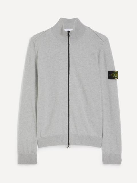 Melange Pearl Grey Zip-Up Wool Cardigan