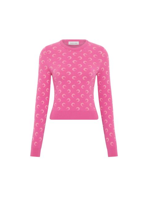 MOON JACQUARD KNIT FITTED CREWNECK SWEATER