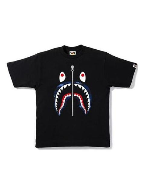 A Bathing Ape Half Zip Shark Face Tee 'Black' BAPE-SS18-005
