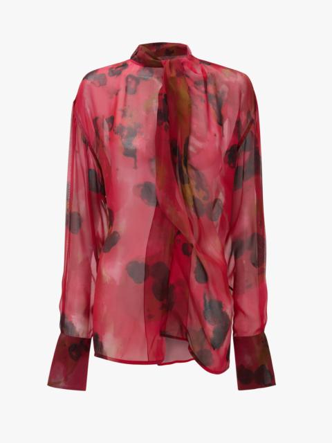 Drape Detail Blouse In Raspberry Floral Print