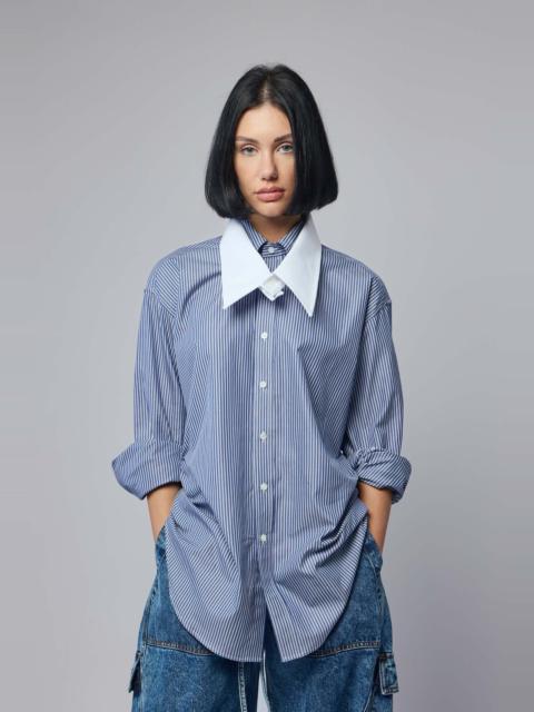 Women Striped Fly Away Collar Button Down Woven