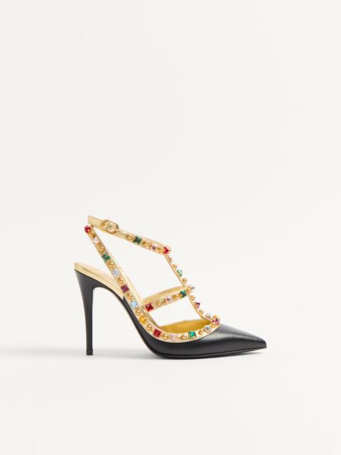 ROCKSTUD CALFSKIN PUMPS WITH CABOCHON AND 100MM CRYSTALS