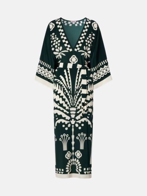 Belted printed silk kaftan