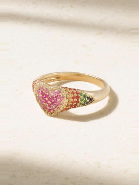 Baby Chevaliere 9-karat gold, sapphire and tsavorite ring