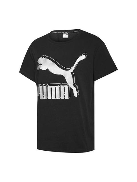 (WMNS) PUMA Classics Logo Tee Large Logo Short Sleeve Black 596512-71