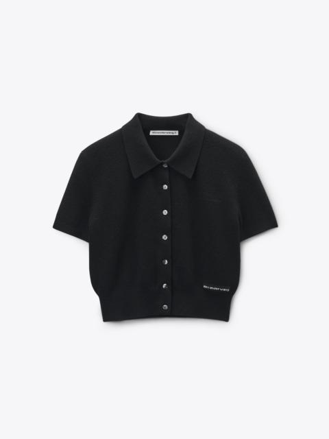 Black Wool Short Sleeve Polo Cardigan
