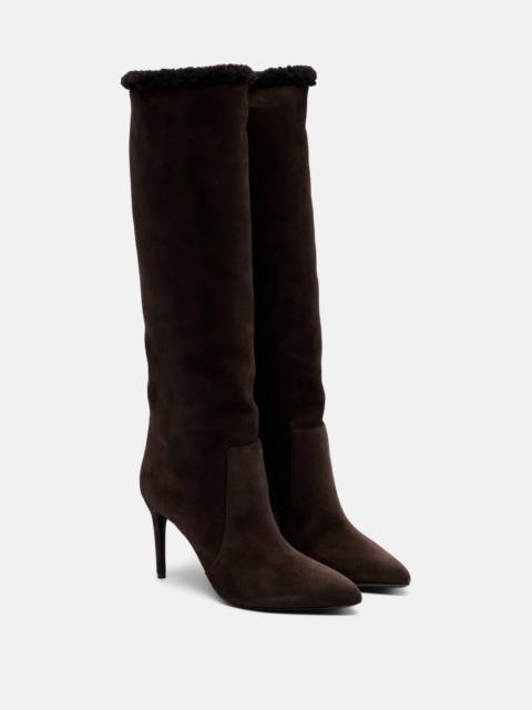 Stiletto 85 shearling-trimmed suede knee-high boots