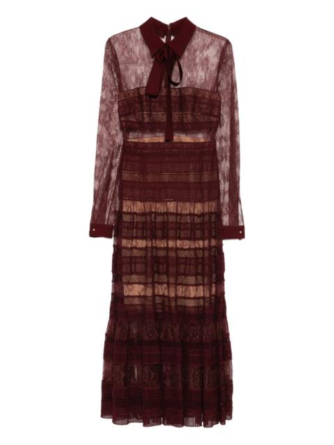 lace shirt-collar midi dress