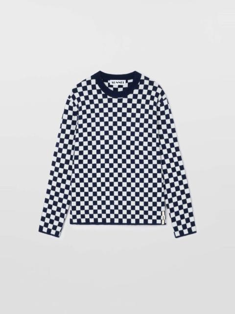 LONGSLEEVE ROUNDNECK / dark blue & off white check